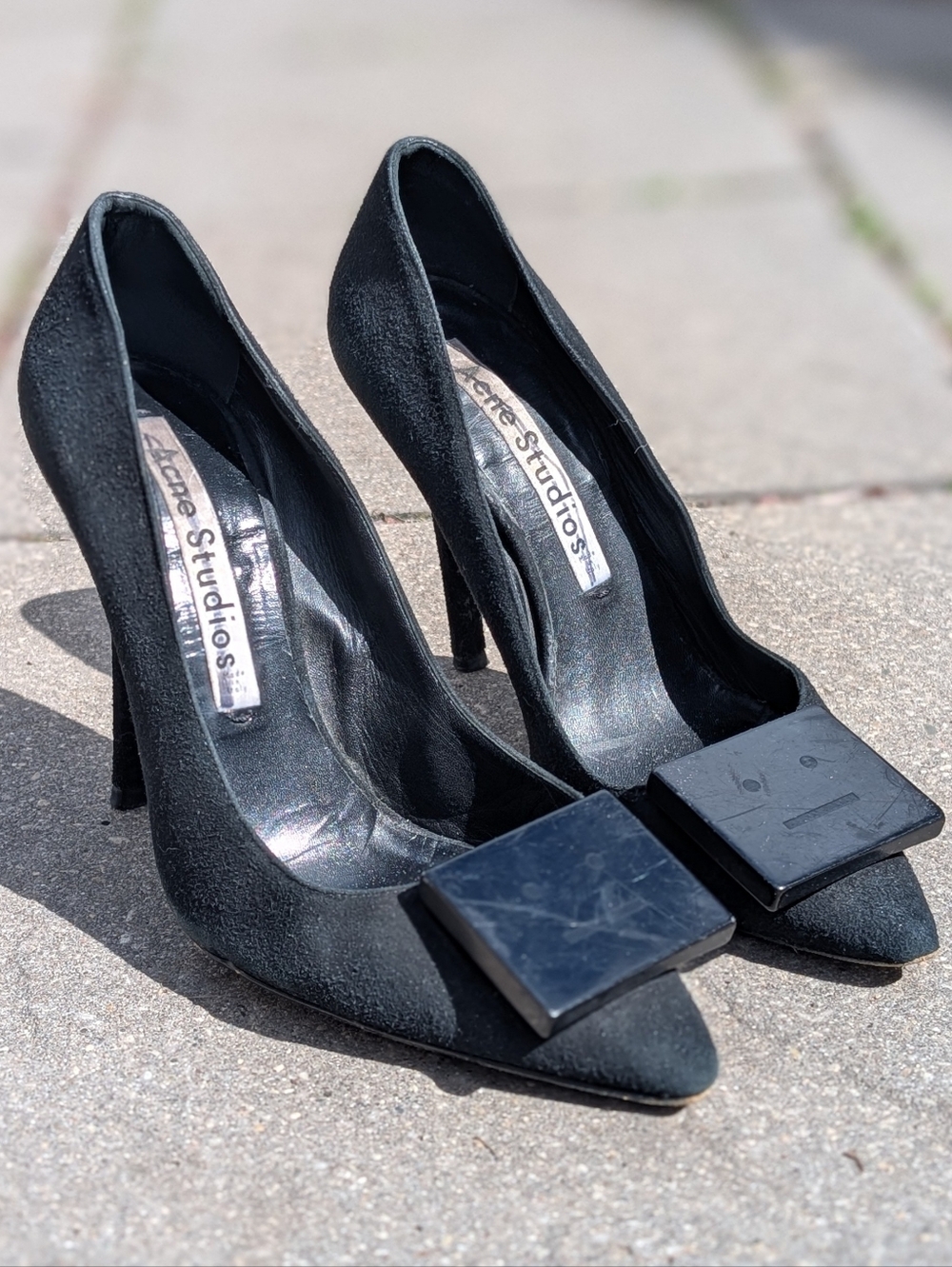 Acne Studios 'Aliva' smiley face pumps in black suede Italy wmn 39 US 8.5